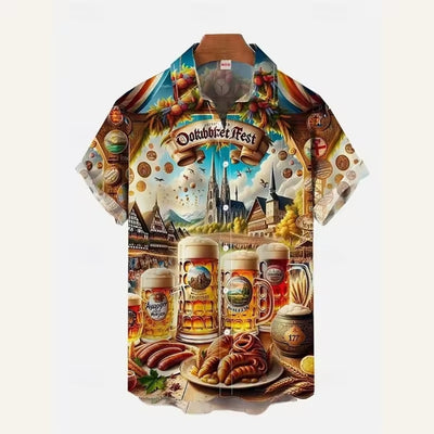Oktoberfest Bier Overhemd - 3D Print Feestdesign met Korte Mouwen