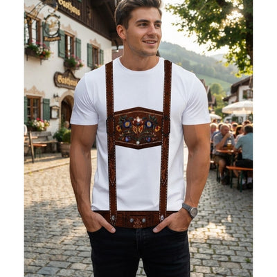 Oktoberfest T-Shirt - Lederhosen Print Met Riemdesign