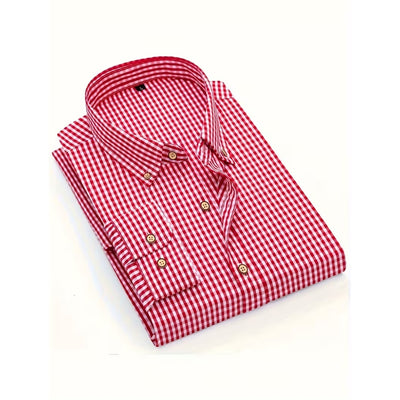 Oktoberfest Geruite Blouse - Lange Mouwen Met Knoopsluiting