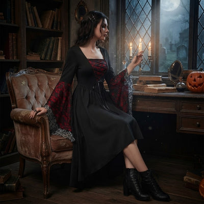 Halloween Heksen Jurk - Gothic Vintage Stijl