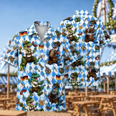 Oktoberfest Overhemd - 3D Print Bierpatroon met Korte Mouwen
