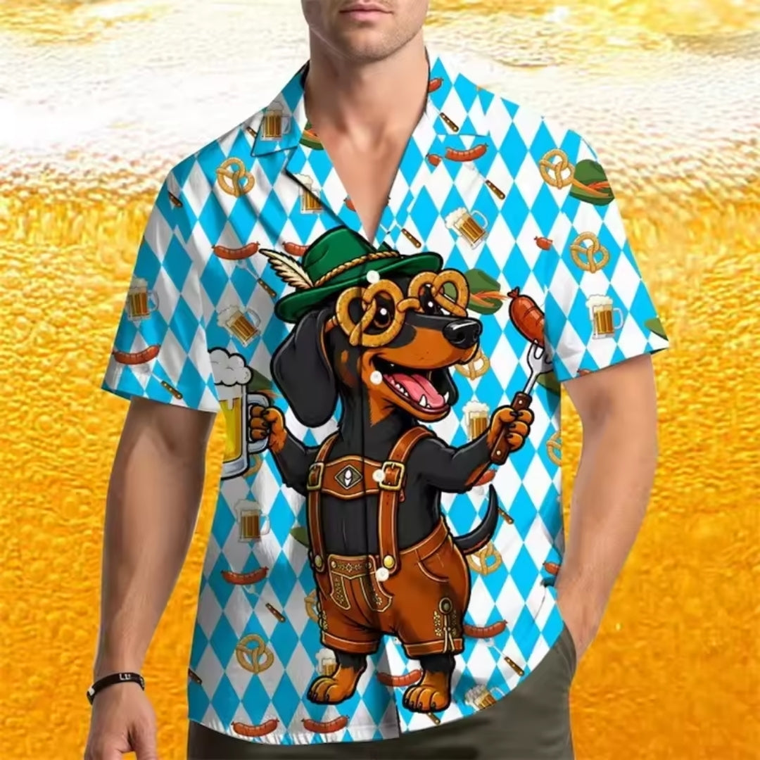 Oktoberfest Overhemd - 3D Print Bierpatroon met Korte Mouwen