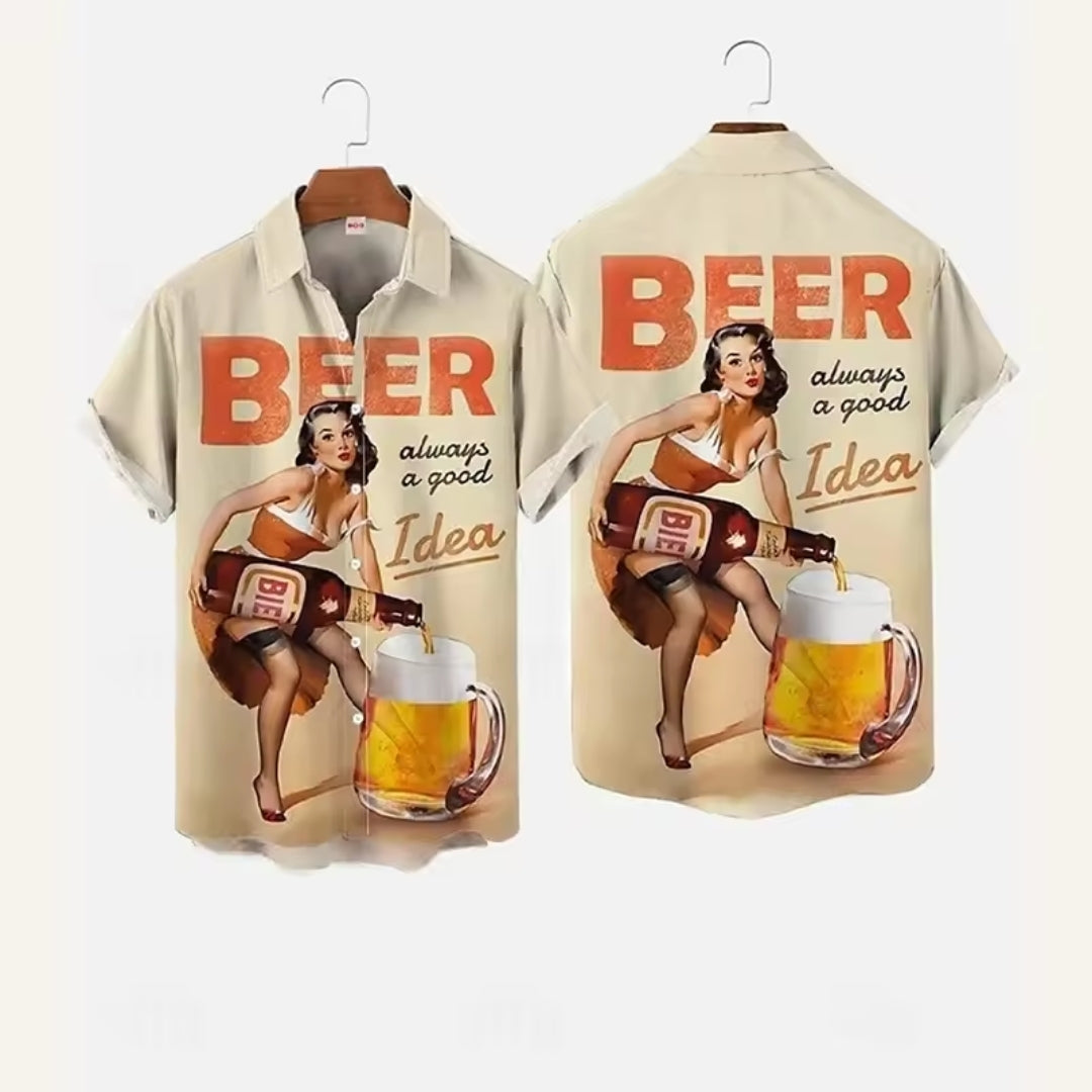 Oktoberfest Bier Overhemd - 3D Print Feestdesign met Korte Mouwen