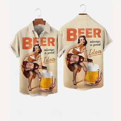 Oktoberfest Bier Overhemd - 3D Print Feestdesign met Korte Mouwen