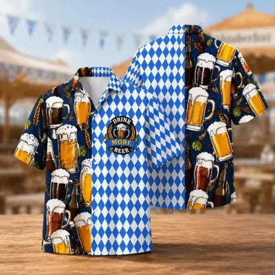 Oktoberfest Overhemd - 3D Print Bierpatroon met Korte Mouwen