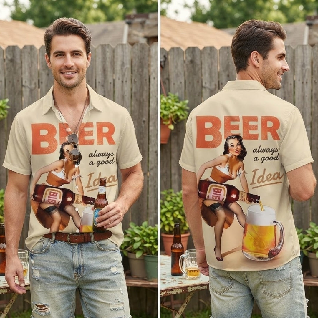 Oktoberfest Bier Overhemd - 3D Print Feestdesign met Korte Mouwen