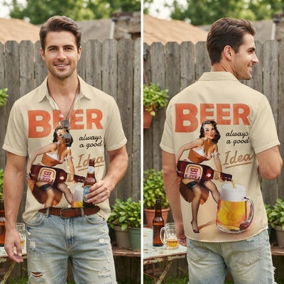Oktoberfest Bier Overhemd - 3D Print Feestdesign met Korte Mouwen
