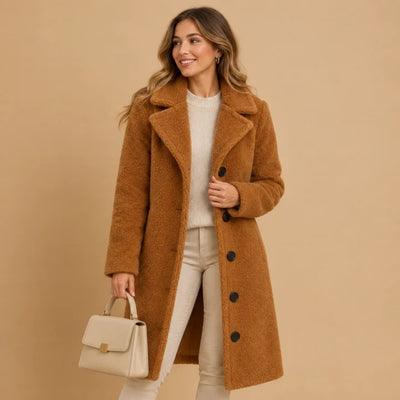 Lange Teddy Jas Dames - Knopen Met Relaxte Pasvorm