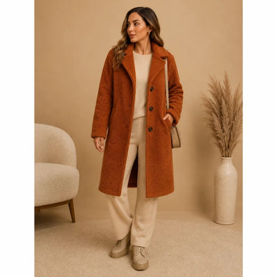 Lange Teddy Jas Dames - Knopen Met Relaxte Pasvorm