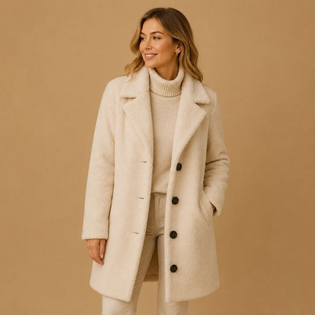 Lange Teddy Jas Dames - Knopen Met Relaxte Pasvorm