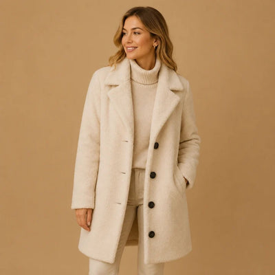 Lange Teddy Jas Dames - Knopen Met Relaxte Pasvorm