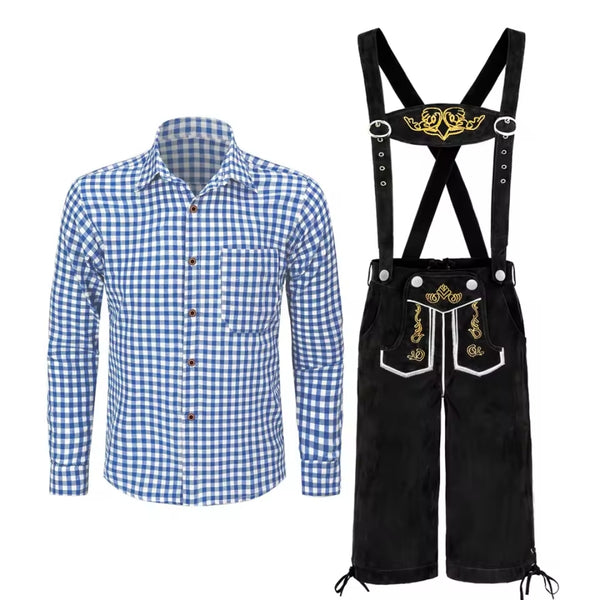 Lederhosen d’Oktoberfest - Tenue bavaroise traditionnelle avec chemise et bretelles