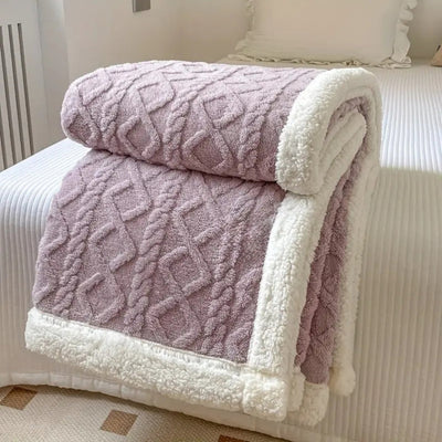 Fleece Deken Voor Bank en Bed - Zachte Sherpa Voering Met 3D Kabelpatroon