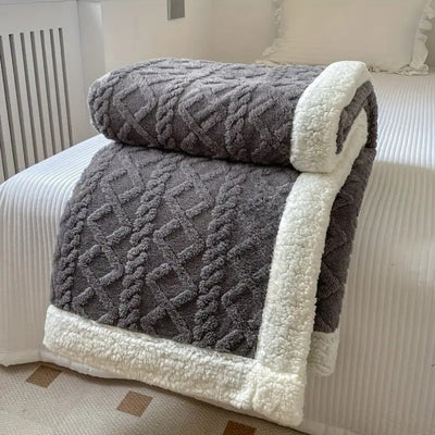 Fleece Deken Voor Bank en Bed - Zachte Sherpa Voering Met 3D Kabelpatroon