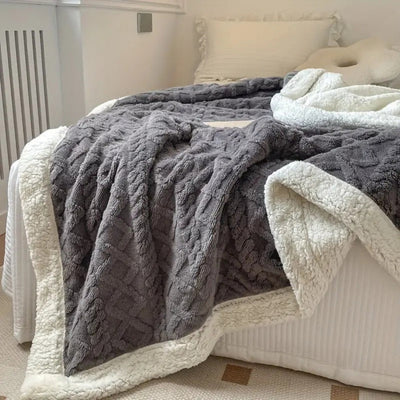 Fleece Deken Voor Bank en Bed - Zachte Sherpa Voering Met 3D Kabelpatroon
