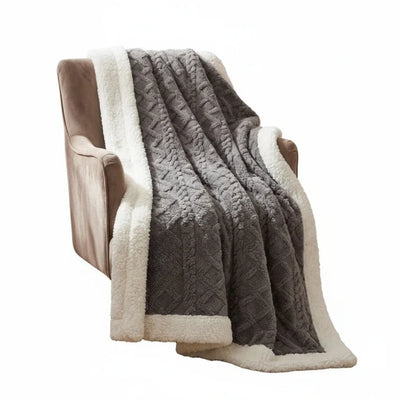 Fleece Deken Voor Bank en Bed - Zachte Sherpa Voering Met 3D Kabelpatroon