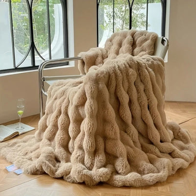 Fleece Deken Voor Op De Bank - Luxe Faux Bubble Design Met Zachte Vachtlook
