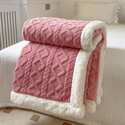 Fleece Deken Voor Bank en Bed - Zachte Sherpa Voering Met 3D Kabelpatroon