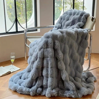 Fleece Deken Voor Op De Bank - Luxe Faux Bubble Design Met Zachte Vachtlook