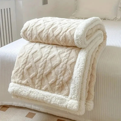Fleece Deken Voor Bank en Bed - Zachte Sherpa Voering Met 3D Kabelpatroon