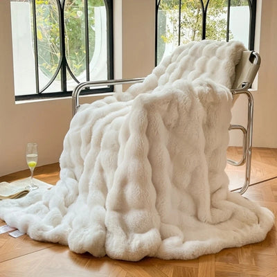 Fleece Deken Voor Op De Bank - Luxe Faux Bubble Design Met Zachte Vachtlook