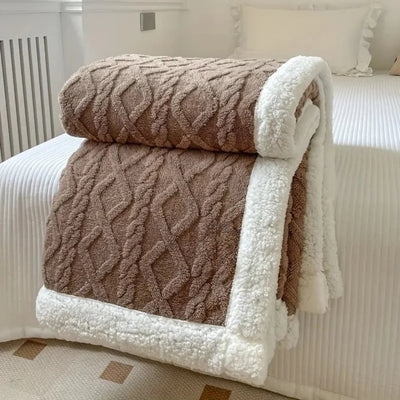 Fleece Deken Voor Bank en Bed - Zachte Sherpa Voering Met 3D Kabelpatroon