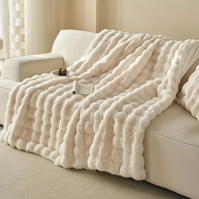 Fleece Deken Voor Op De Bank - Luxe Faux Bubble Design Met Zachte Vachtlook