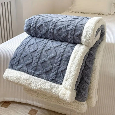 Fleece Deken Voor Bank en Bed - Zachte Sherpa Voering Met 3D Kabelpatroon