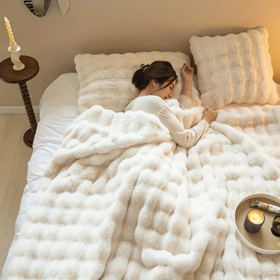Fleece Deken Voor Op De Bank - Luxe Faux Bubble Design Met Zachte Vachtlook