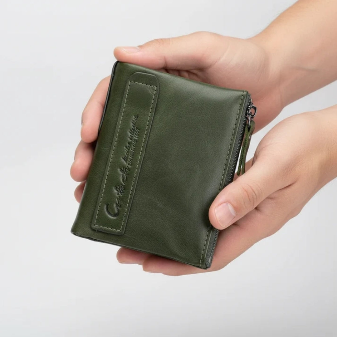Leren Portemonnee - Compact Model met Dubbele Ritssluiting