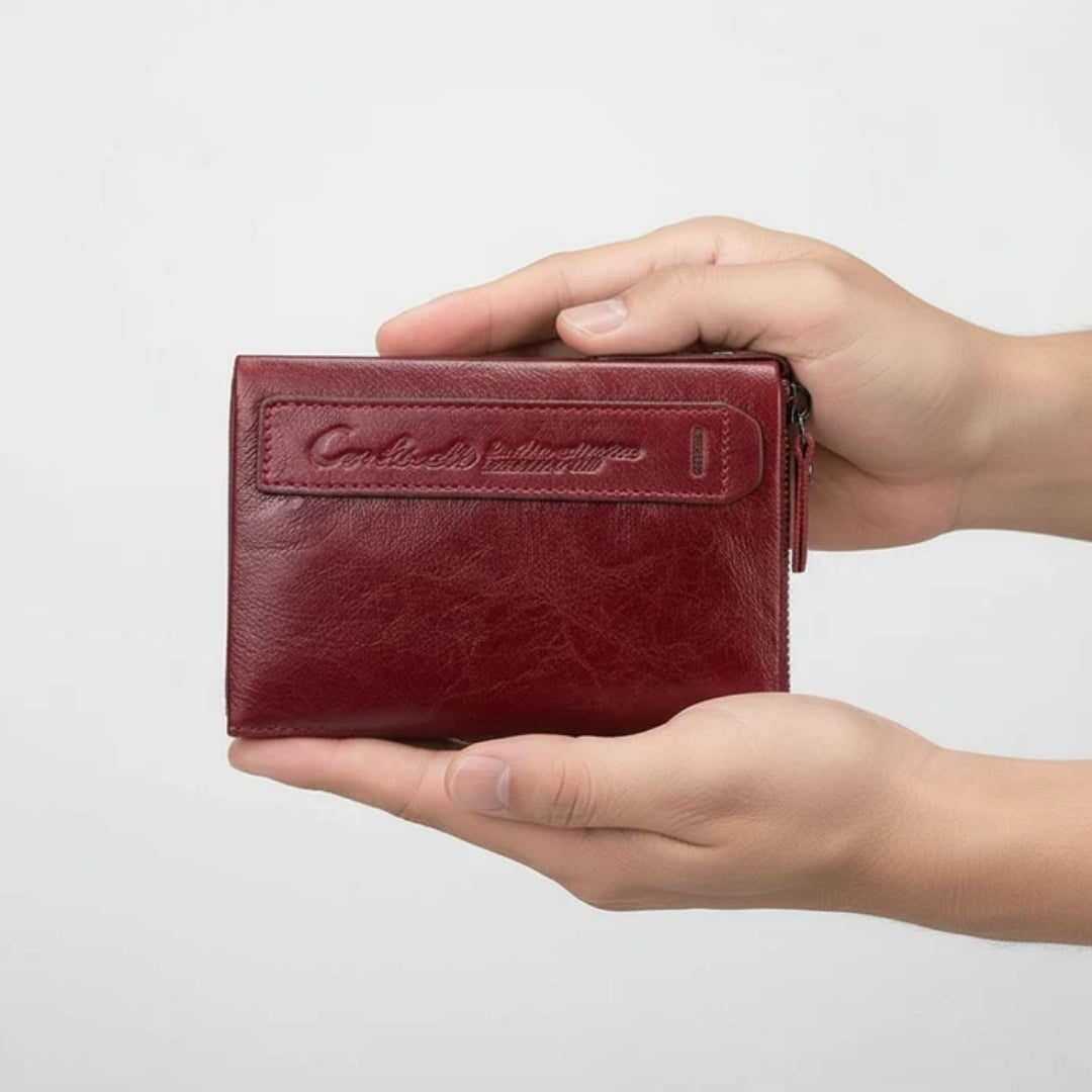 Leren Portemonnee - Compact Model met Dubbele Ritssluiting
