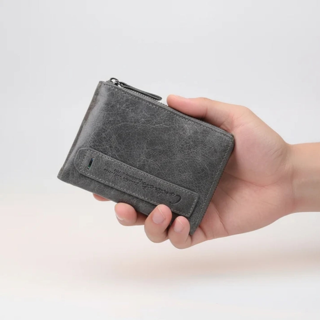 Leren Portemonnee - Compact Model met Dubbele Ritssluiting