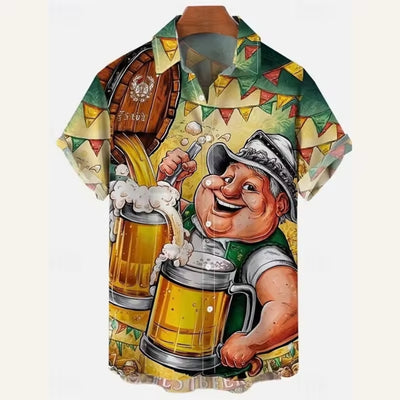 Oktoberfest Bier Overhemd - 3D Print Feestdesign met Korte Mouwen