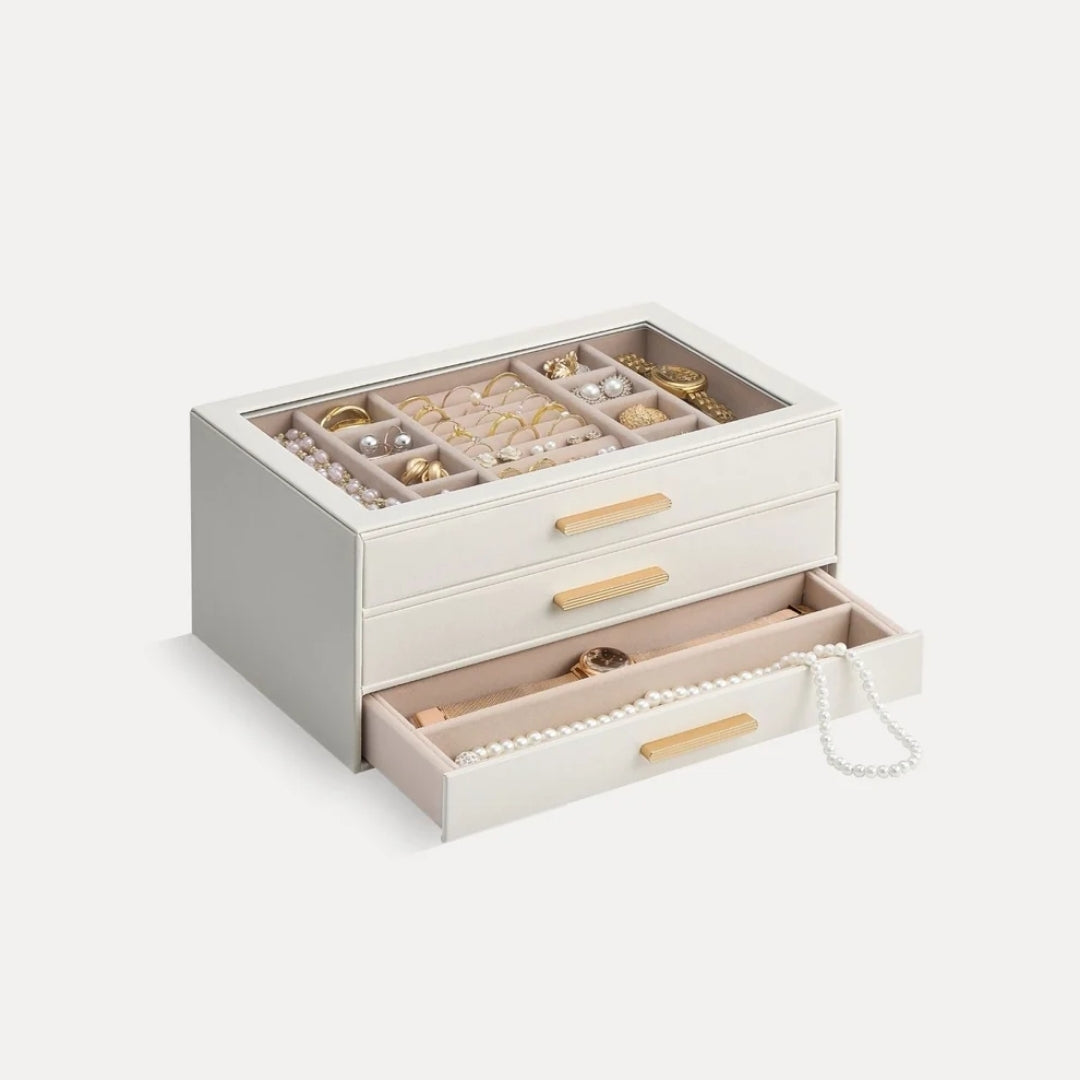 JewelBox™ - Sieradendoos met Lades en Glazen Deksel
