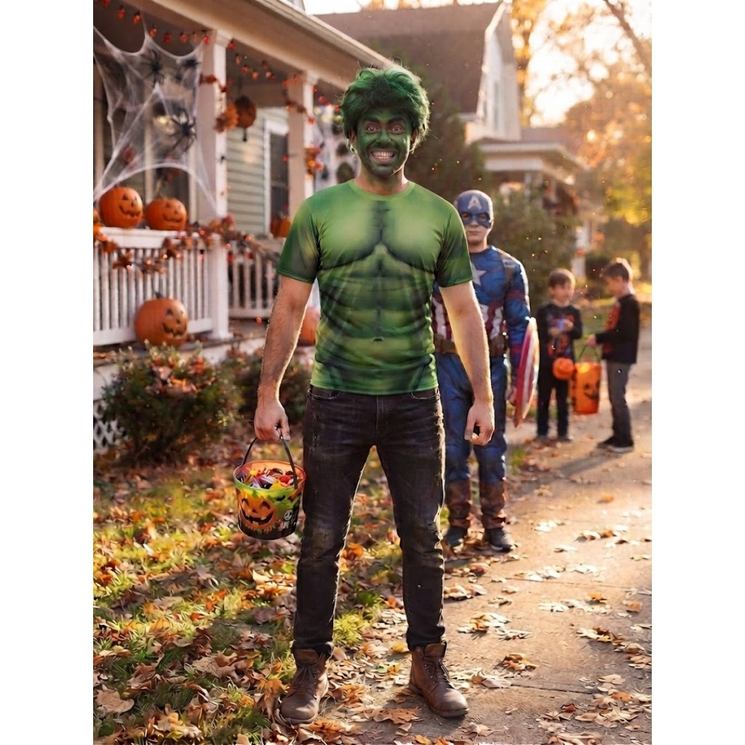 Halloween The Hulk T-Shirt Voor Heren met Gespierde Buik Print