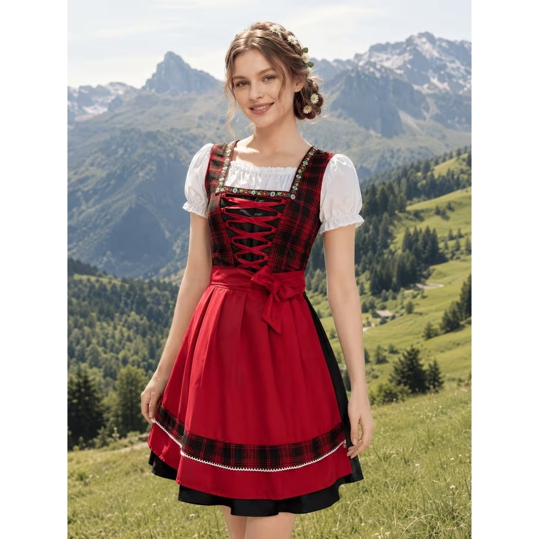 Geruite Oktoberfest Dirndl met Afneembaar Schort - Elise