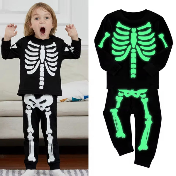 Costume de squelette d'Halloween pour enfants - Deux pièces et lumineux