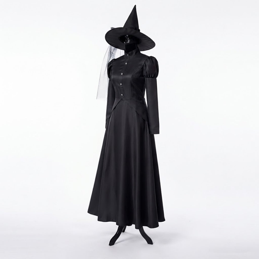 Halloween Lange Zwarte Heksenjurk -