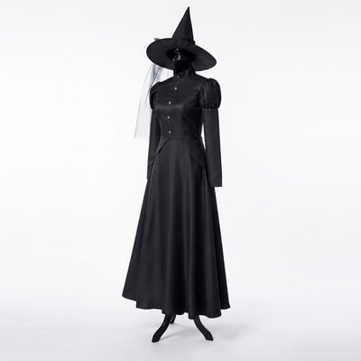 Halloween Lange Zwarte Heksenjurk -