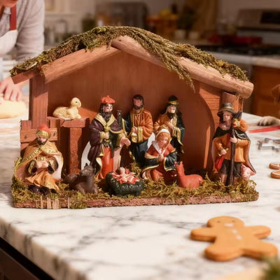 Kerstdecoratie Kerststal - Groot Geboortetafereel met Heilige Familie