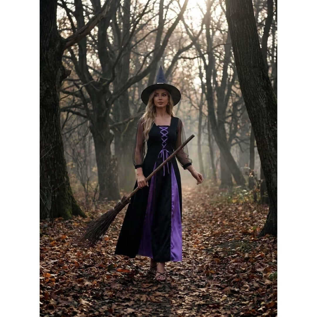 Halloween Heksen Kostuum - Middeleeuwse Stijl met Hoed