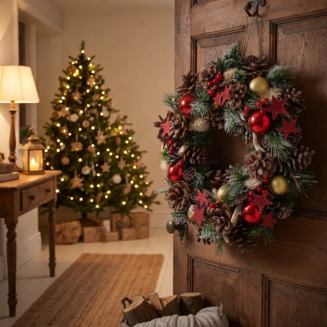 Kerstkrans met Decoratieve Hulst-Ster van 35cm