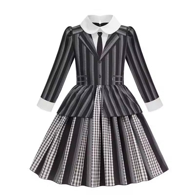 Kids Halloween Wednesday Kostuum met Pruik en Accessoires