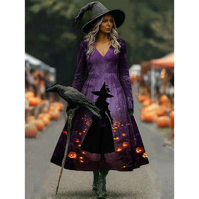 Halloween Heksen Jurk met Artistieke Print - Witchers