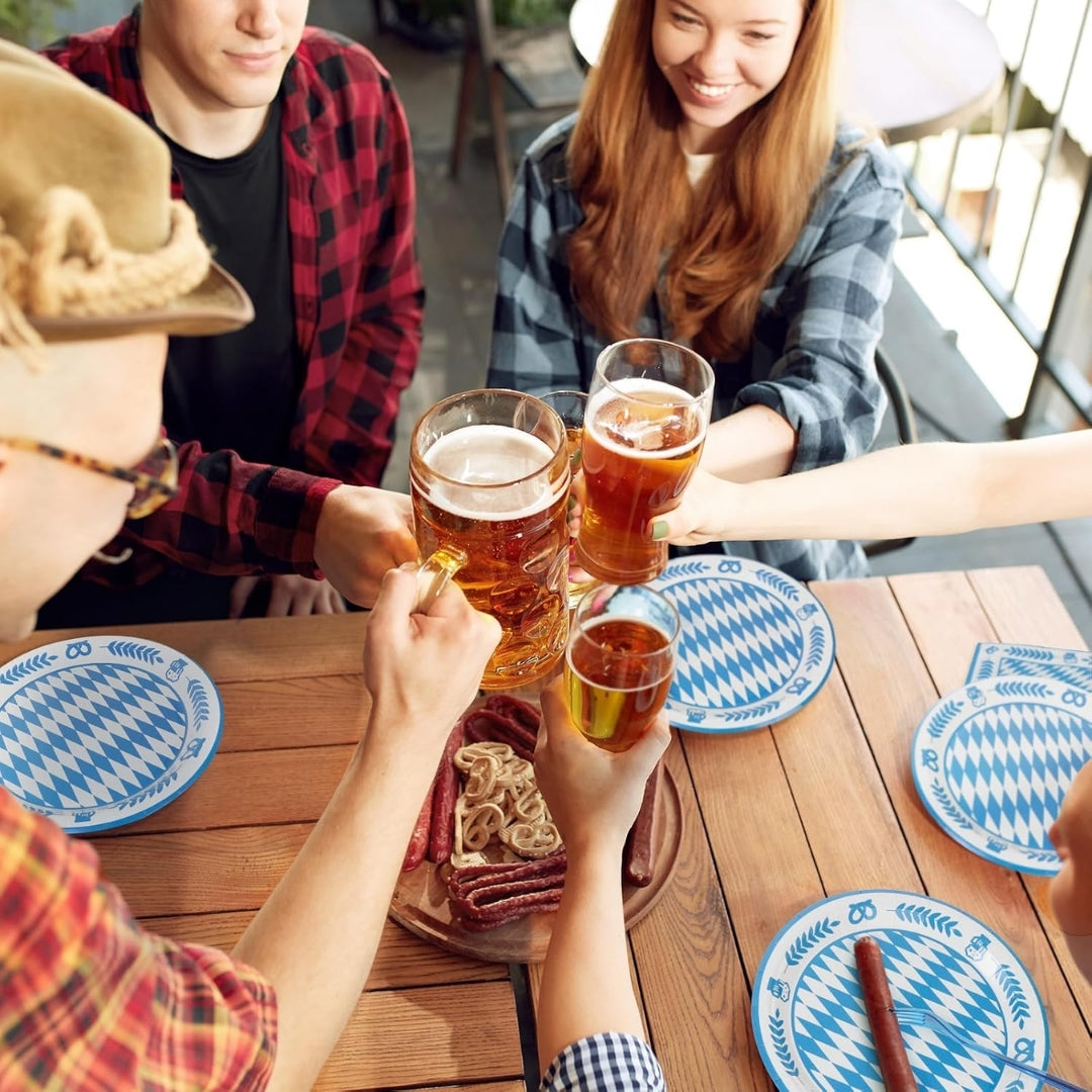 Oktoberfest Feest Servies - Blauwe Geruite Stijl