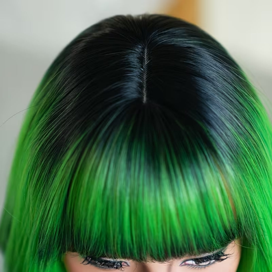 Halloween Pruik Groen - Lang en Golvend met Pony