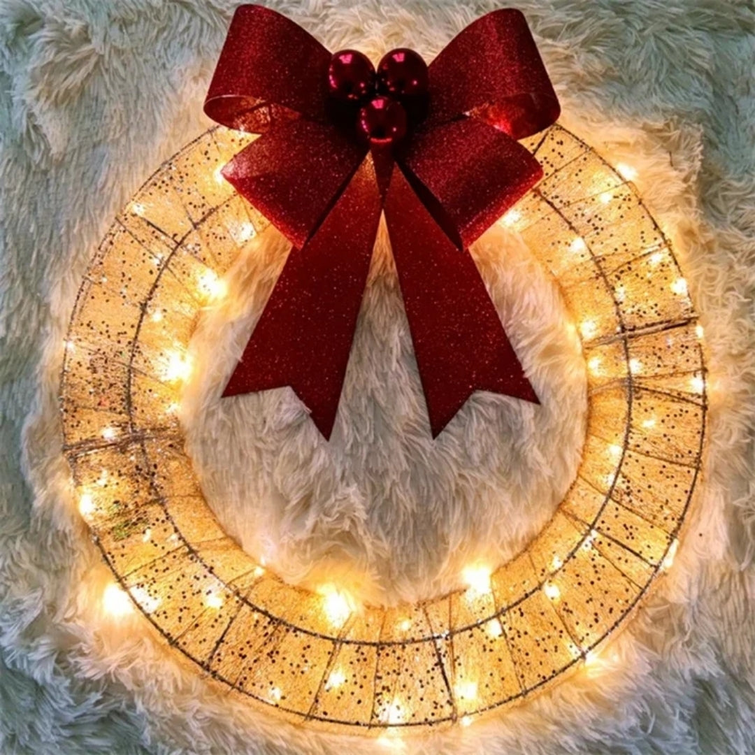 Kerstkrans - Luxe Goud en Groen Decoratie met LED-Verlichting