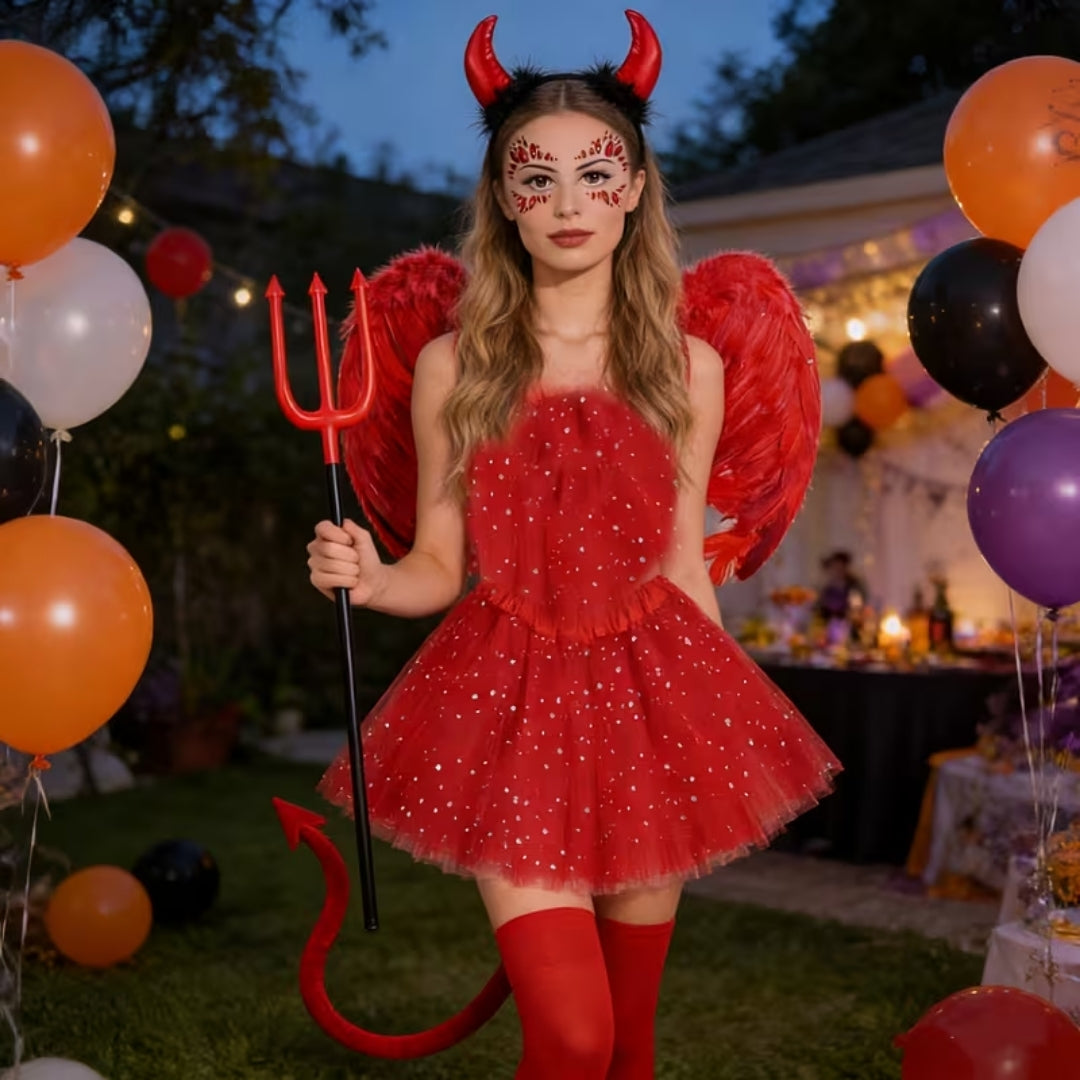 Halloween Duivel Outfit Dames - 7-Delig met Vleugels en Tutu