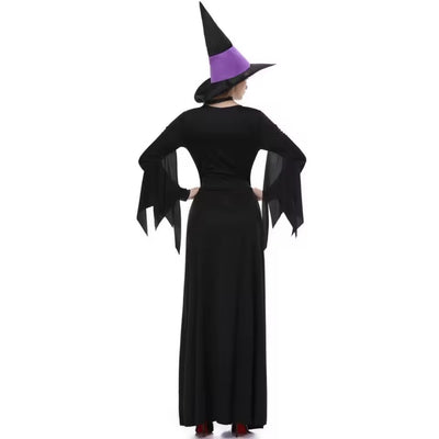 Halloween Heksen Kostuum met Heksenhoed - Zwart/Paars