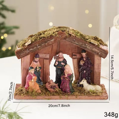 Kerstdecoratie Kerststal - Decoratief Geboortetafereel in Houten Huisje